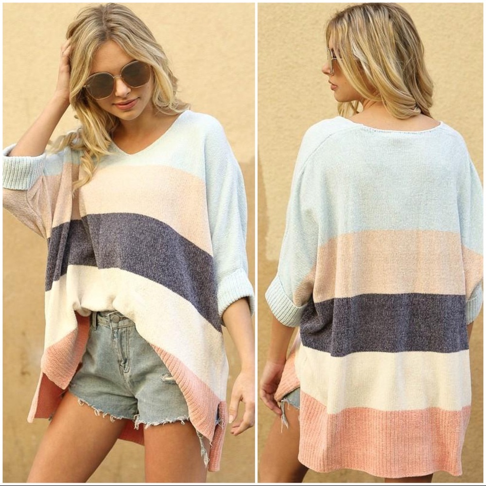 MOVING ALONG COLOR BLOCK SWEATER-LIGHT BLUE - Picture 4 of 5